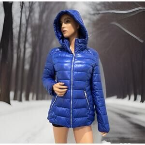 GUESS Women's Midweight Puffer Jacket Blue Size Medium
